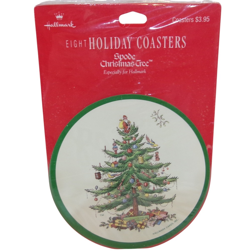 Hallmark Spode Christmas Tree Holiday Coasters Set of 8 New Sealed Round Paper